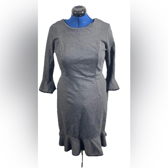 Nanette Lepore Dresses & Skirts - NANETTE LEPORE Velvet Trim Flounce‎ Ponte Dress $149 DARK HEATHER GREY Size 8